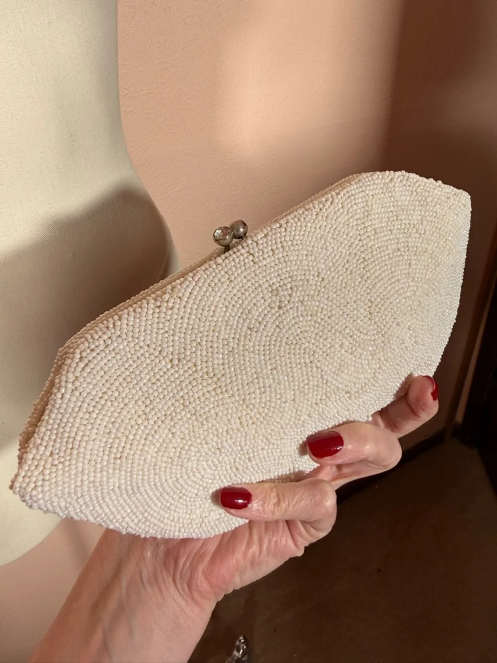 Vintage 1940’s Art Deco Heavy glass beaded white Evening clutch bag Wedding